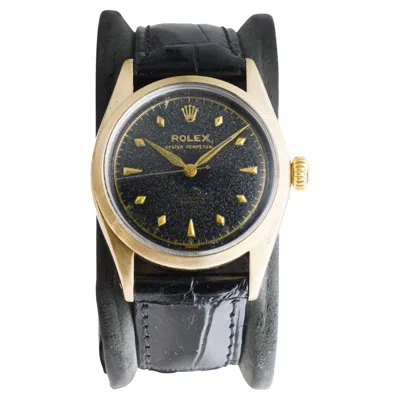 Pre-owned Rolex Gold Shell Oyster Perpetual With Rare Original Black Dial From 1953
