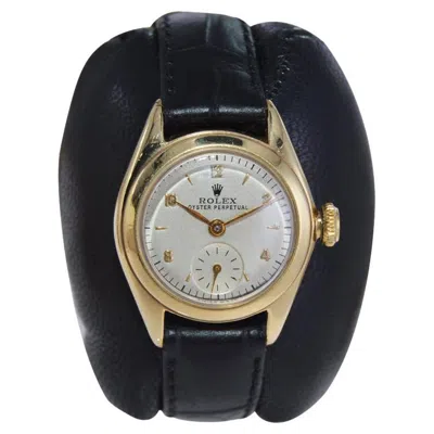 Pre-owned Rolex Gold Top Tropical Series Steel Back Early Ladies Perpetual From 1947 In Multi