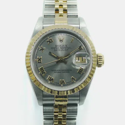 Pre-owned Rolex Gray 18k Yellow Gold And Stainless Steel Datejust 69173 Automatic Women's Wristwatch 26mm In Grey