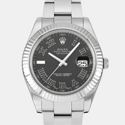 Pre-owned Rolex Gray Stainless Steel White Gold Datejust Ii 116334 Men's Watch 41mm In Grey
