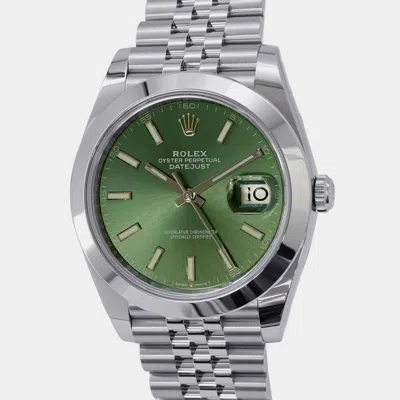 Pre-owned Rolex Green Stainless Steel Datejust 126300 Automatic Men's Wristwatch 41 Mm