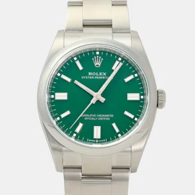 Pre-owned Rolex Green Stainless Steel Oyster Perpetual 126000 Men's Watch 36mm