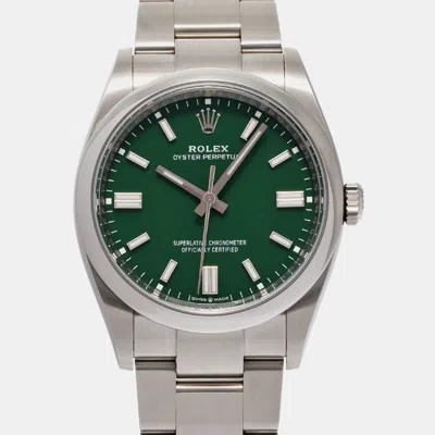 Pre-owned Rolex Green Stainless Steel Oyster Perpetual Automatic Men's Wristwatch 36 Mm