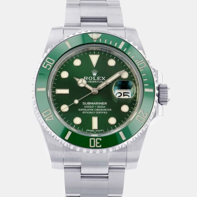 Pre-owned Rolex Green Stainless Steel Submariner 116610lv Automatic Men's Wristwatch 40 Mm