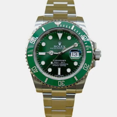 Pre-owned Rolex Green Stainless Steel Submariner 116610lv Automatic Men's Wristwatch 40 Mm