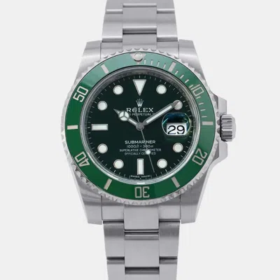 Pre-owned Rolex Green Stainless Steel Submariner Automatic Men's Wristwatch 40 Mm
