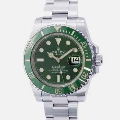 Pre-owned Rolex Green Stainless Steel Submariner Automatic Men's Wristwatch 40 Mm