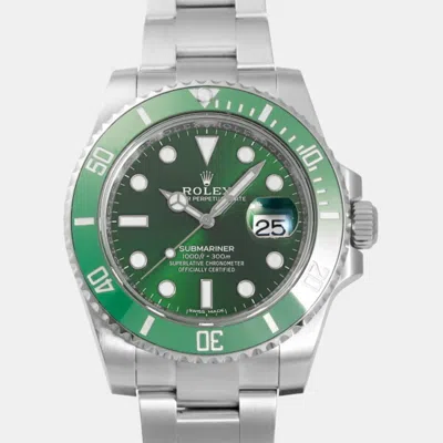 Pre-owned Rolex Green Stainless Steel Submariner Date 116610lv Men's Watch 40 Mm