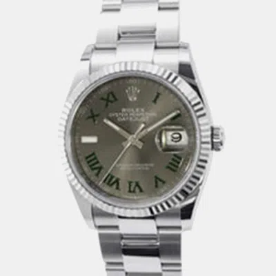 Pre-owned Rolex Grey 18k White Gold Stainless Steel Datejust 126234 Automatic Men's Wristwatch 36 Mm