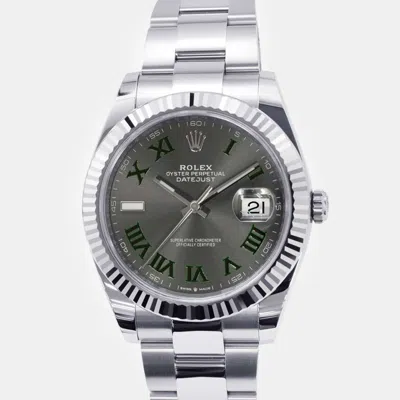 Pre-owned Rolex Grey 18k White Gold Stainless Steel Datejust 126334 Automatic Men's Wristwatch 41 Mm
