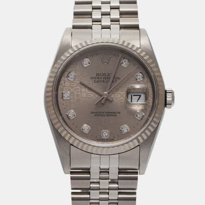 Pre-owned Rolex Grey 18k White Gold Stainless Steel Diamond Datejust 16234 Automatic Men's Wristwatch 35 Mm