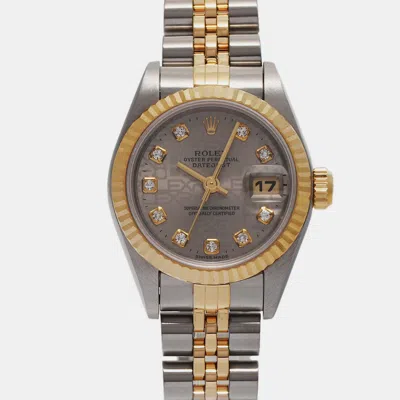 Pre-owned Rolex Grey 18k Yellow Gold Stainless Steel Diamond Datejust Automatic Women's Wristwatch 26 Mm
