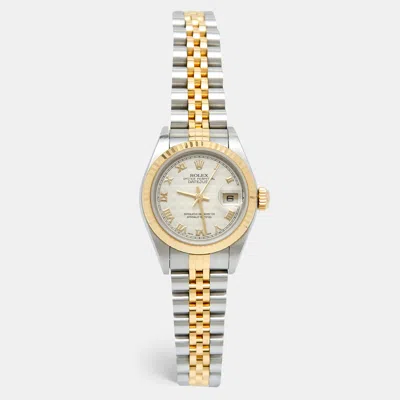 Pre-owned Rolex Ivory 18k Gold Stainless Steel 79173 Women's Wristwatch 26 Mm In Cream