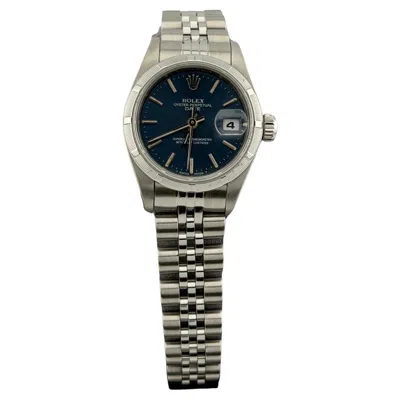 Pre-owned Rolex Ladies Date 69190 26mm Blue Dial Stainless Steel Jubilee