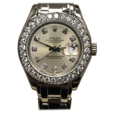 Pre-owned Rolex Ladies Pearlmaster 29mm 69299 Diamond Bezel Diamond Dial 18k White Gold