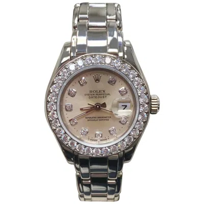 Pre-owned Rolex Ladies Pearlmaster 69299 29mm Diamond Dial Diamond Bezel 18k White Gold