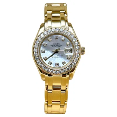 Pre-owned Rolex Ladies Pearlmaster 80298 29mm Mop Diamond Dial Diamond Bezel 18k Gold In Multi
