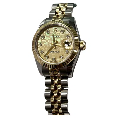 Pre-owned Rolex Lady Datejust 179173 26mm Mother Of Pearl Mop Diamond Dial 18k Gold Steel In Multi