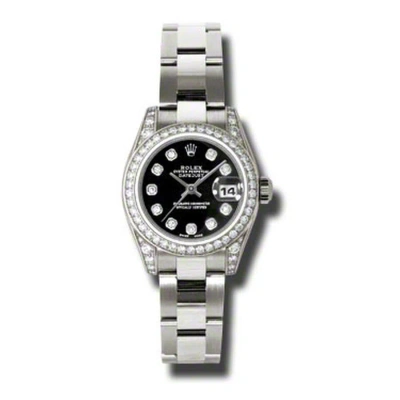 Rolex Lady Datejust 26 Black Dial 18k White Gold Oyster Bracelet Automatic Watch 179159bkdo In Metallic