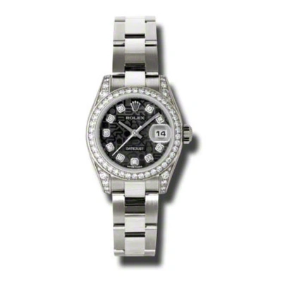 Rolex Lady Datejust 26 Black Dial 18k White Gold Oyster Bracelet Automatic Watch 179159bkjdo In Metallic