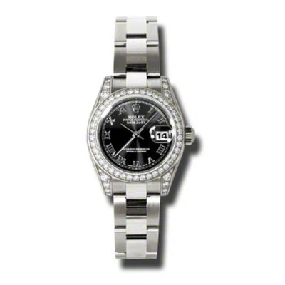 Rolex Lady Datejust 26 Black Dial 18k White Gold Oyster Bracelet Automatic Watch 179159bkro In Metallic