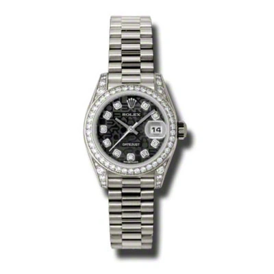 Rolex Lady-datejust 26 Black Dial 18k White Gold President Automatic Ladies Watch 179159bkjdp In Metallic