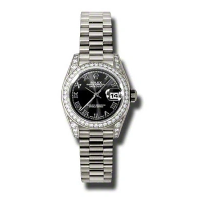 Rolex Lady-datejust 26 Black Dial 18k White Gold President Automatic Ladies Watch 179159bkrp In Metallic