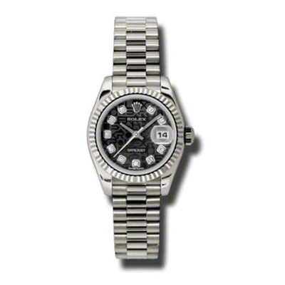 Rolex Lady-datejust 26 Black Dial 18k White Gold President Automatic Ladies Watch 179179bkjdp In Neutral