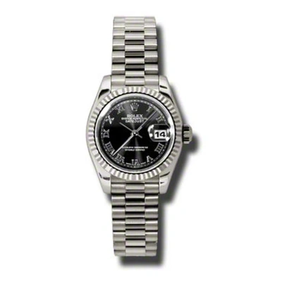 Rolex Lady-datejust 26 Black Dial 18k White Gold President Automatic Ladies Watch 179179bkrp In Neutral