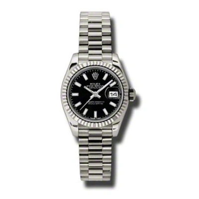 Rolex Lady-datejust 26 Black Dial 18k White Gold President Automatic Ladies Watch 179179bksp