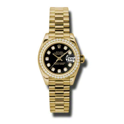 Rolex Lady-datejust 26 Black Dial 18k Yellow Gold President Automatic Ladies Watch 179138bkdp
