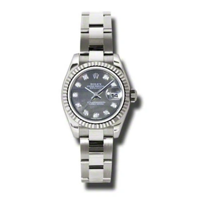 Rolex Lady Datejust 26 Black Mother Of Pearl Dial 18k White Gold Oyster Bracelet Automatic Watch 179 In Metallic