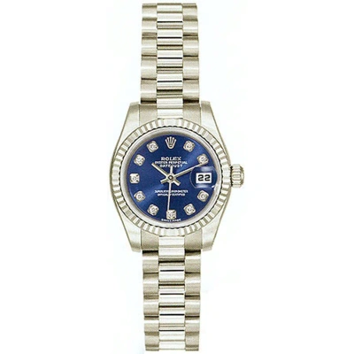 Rolex Lady-datejust 26 Blue Dial 18k White Gold President Automatic Ladies Watch 179179bldp