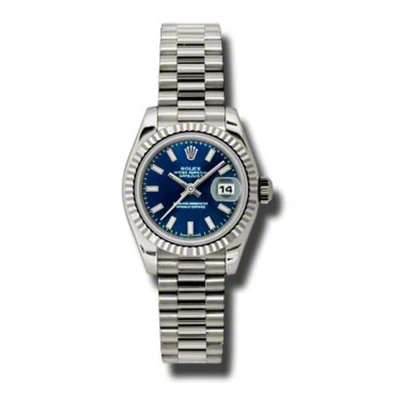 Rolex Lady-datejust 26 Blue Dial 18k White Gold President Automatic Ladies Watch 179179blsp In Metallic