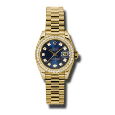 Rolex Lady-datejust 26 Blue Dial 18k Yellow Gold President Automatic Ladies Watch 179138bldp