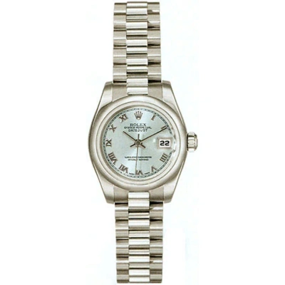 Rolex Lady-datejust 26 Blue Dial Platinum President Automatic Ladies Watch 179166blrp In Gold