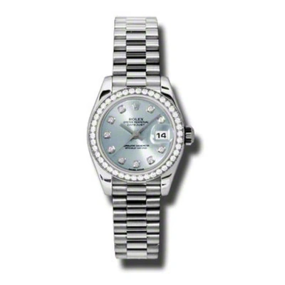 Rolex Lady-datejust 26 Ice Blue Dial Platinum President Automatic Ladies Watch 179136ibldp In Metallic