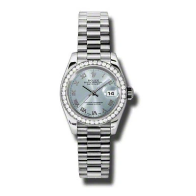 Rolex Lady-datejust 26 Ice Blue Dial Platinum President Automatic Ladies Watch 179136iblrp In Metallic