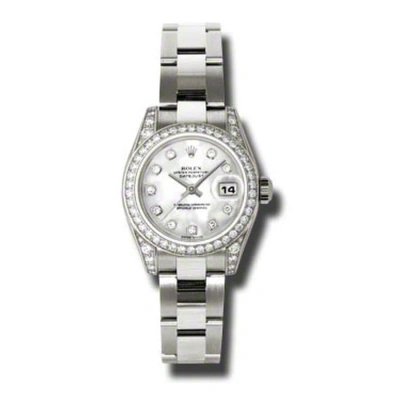 Rolex Lady Datejust 26 Mother Of Pearl Dial 18k White Gold Oyster Bracelet Automatic Watch 179159mdo In Metallic