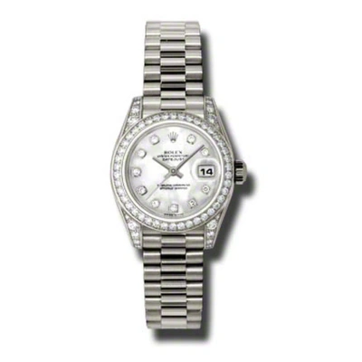 Rolex Lady-datejust 26 Mother Of Pearl Dial 18k White Gold President Automatic Ladies Watch 179159md In Metallic