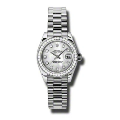 Rolex Lady-datejust 26 Mother Of Pearl Dial Platinum President Automatic Ladies Watch 179136mdp In Metallic