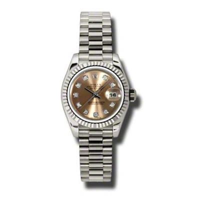 Rolex Lady-datejust 26 Pink Dial 18k White Gold President Automatic Ladies Watch 179179pdp In Metallic
