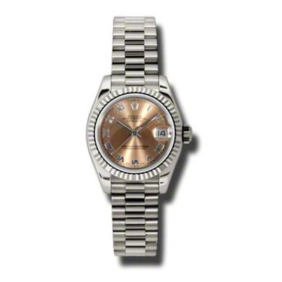 Rolex Lady-datejust 26 Pink Dial 18k White Gold President Automatic Ladies Watch 179179prp In Metallic