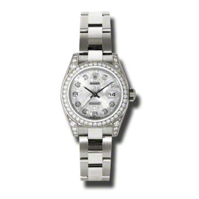 Rolex Lady Datejust 26 Silver Dial 18k White Gold Oyster Bracelet Automatic Watch 179159sjdo In Metallic