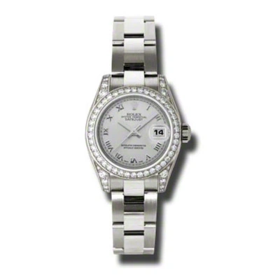Rolex Lady Datejust 26 Silver Dial 18k White Gold Oyster Bracelet Automatic Watch 179159sro In Metallic