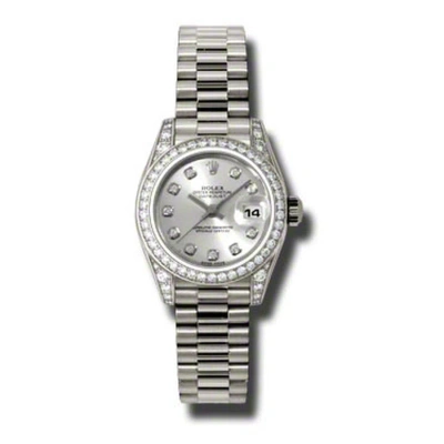Rolex Lady-datejust 26 Silver Dial 18k White Gold President Automatic Ladies Watch 179159sdp In Metallic