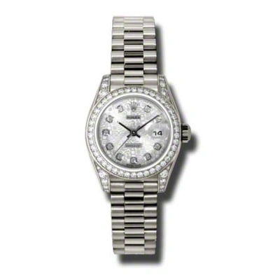 Rolex Lady-datejust 26 Silver Dial 18k White Gold President Automatic Ladies Watch 179159sjdp In Metallic