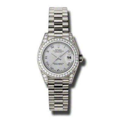 Rolex Lady-datejust 26 Silver Dial 18k White Gold President Automatic Ladies Watch 179159srp In Metallic