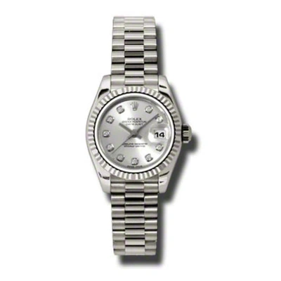 Rolex Lady-datejust 26 Silver Dial 18k White Gold President Automatic Ladies Watch 179179sdp In Metallic