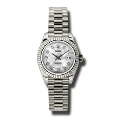 Rolex Lady-datejust 26 Silver Dial 18k White Gold President Automatic Ladies Watch 179179sjdp In Metallic